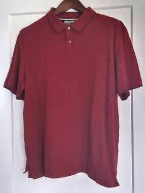 Ted Baker London Polo Shirt Mens XL Burgundy Textured Cotton Contrast Trim